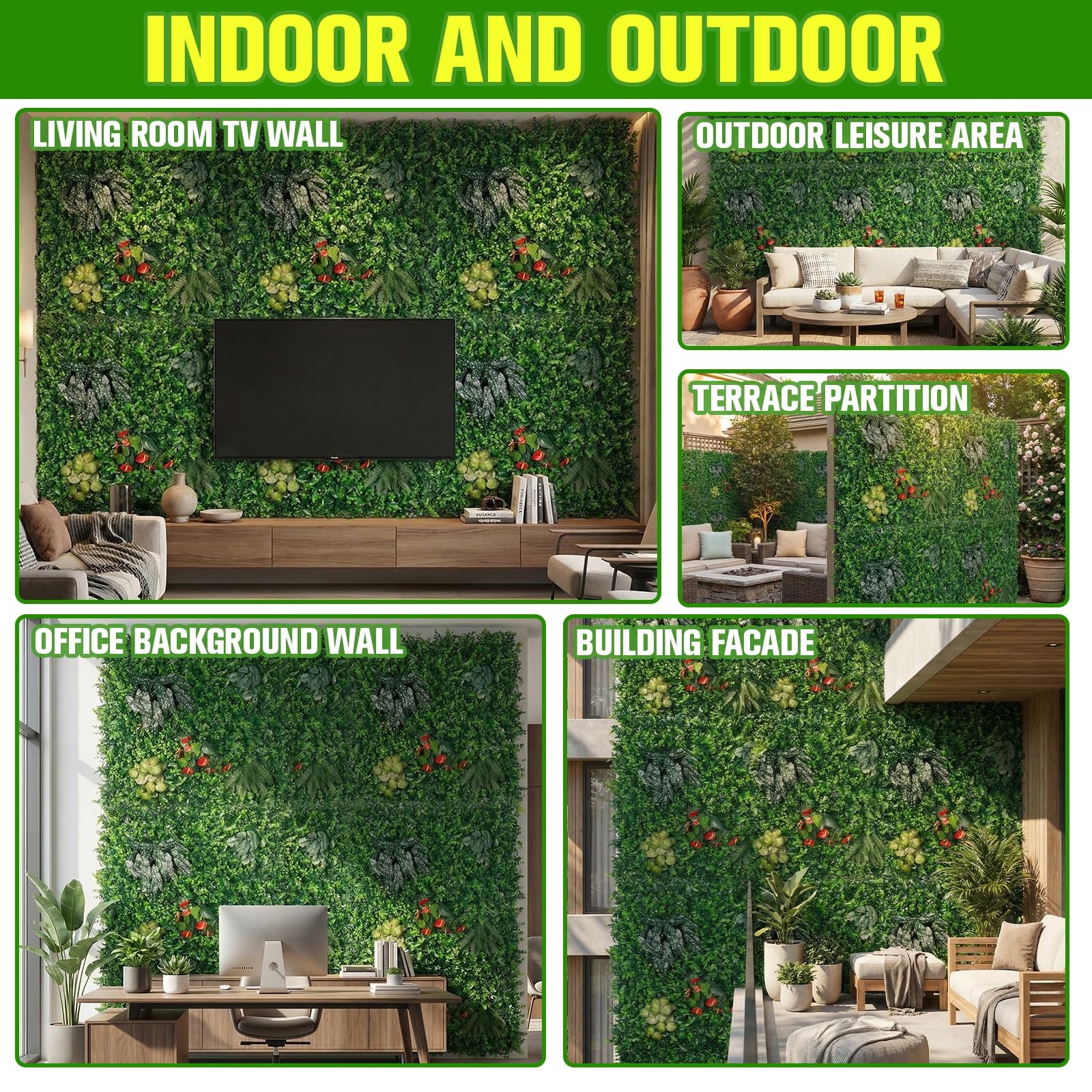 6-Pack Artificial Boxwood Wall Panels 40x40in Each 8-Plant Mix for Weddings