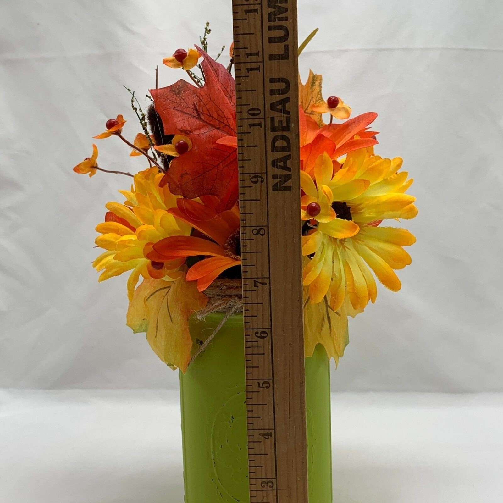Fall Floral Arrangement Artificial Flowers Autumn Sunflowers Green Ball Jar Vase