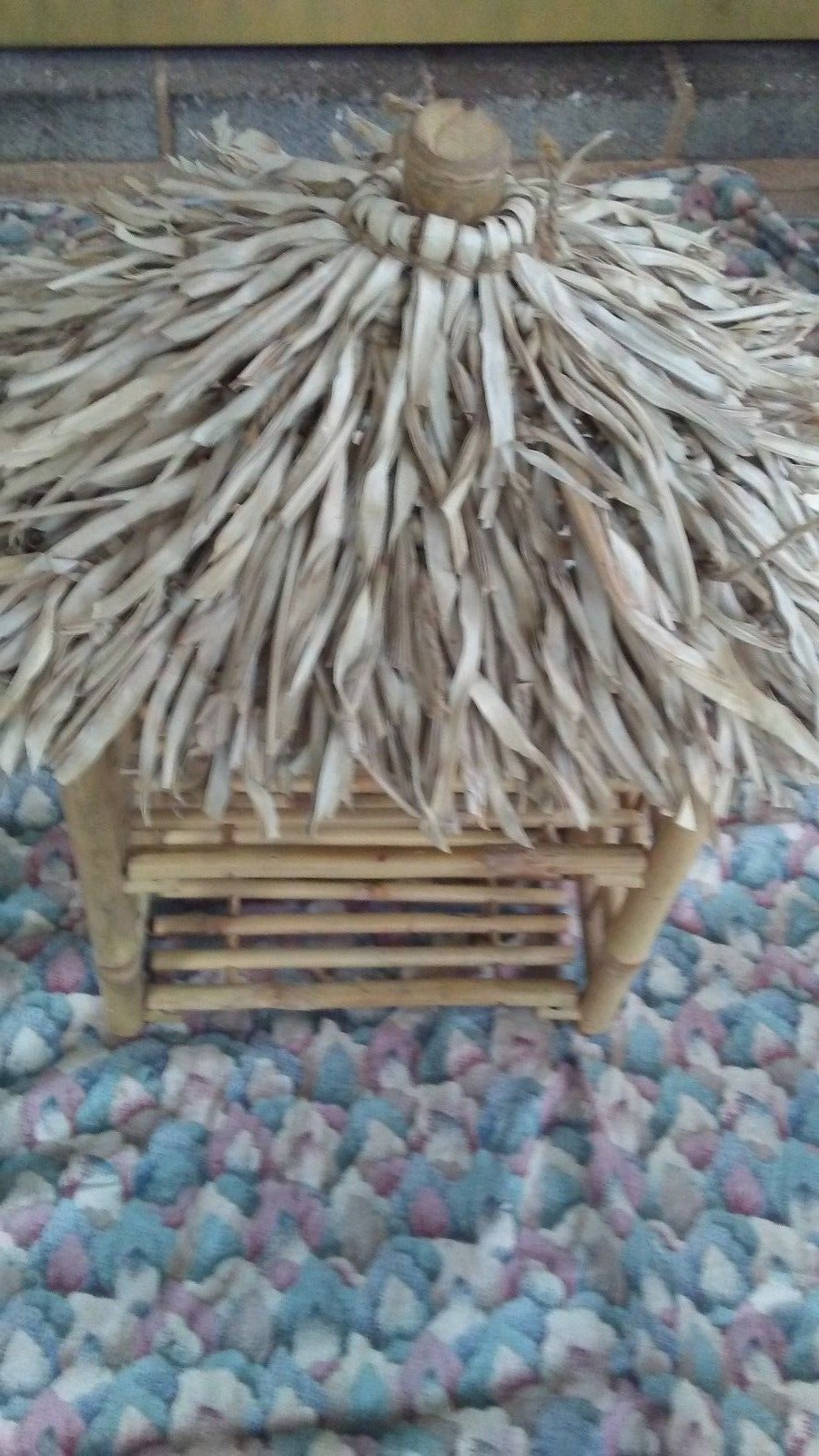 Handmade Bamboo Self 2 Shelves Folding Cover With Palm Tree On Top