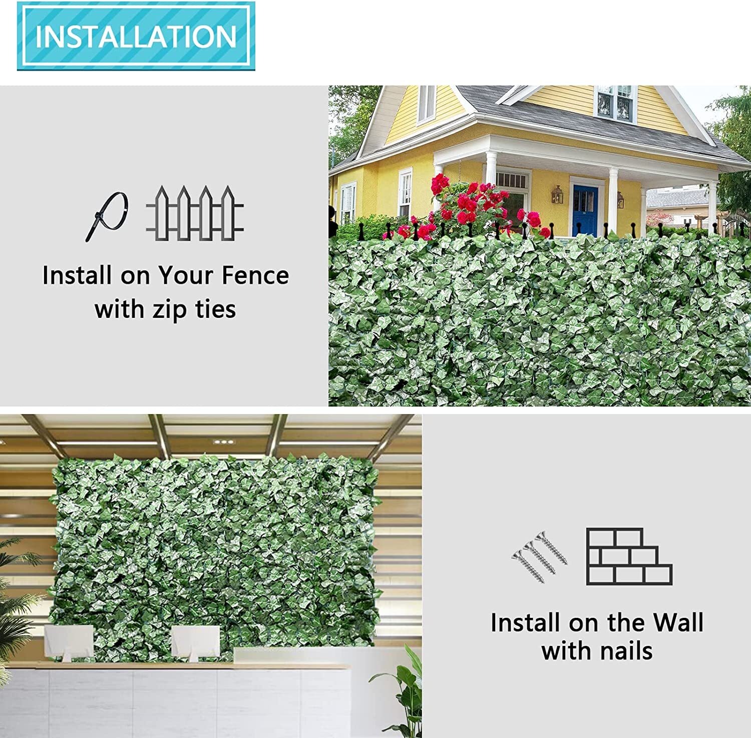 8ft-14ft Artificial Faux Ivy Leaves Privacy Fence Screen Wall Decor Garden Hedge