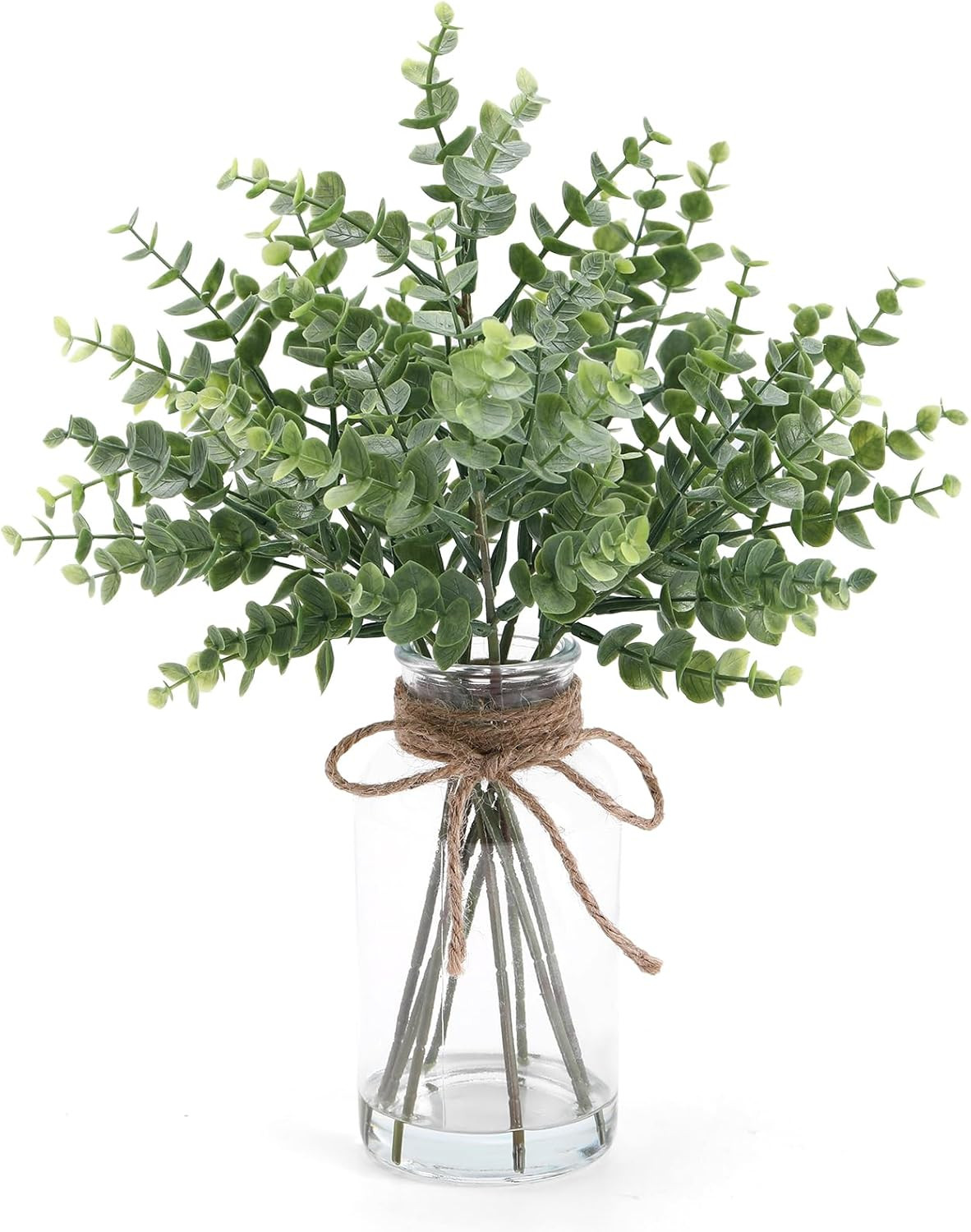 Eucalyptus Stems in Glass Vase with Faux Water, 14″ Eucalyptus Fake Plants for H