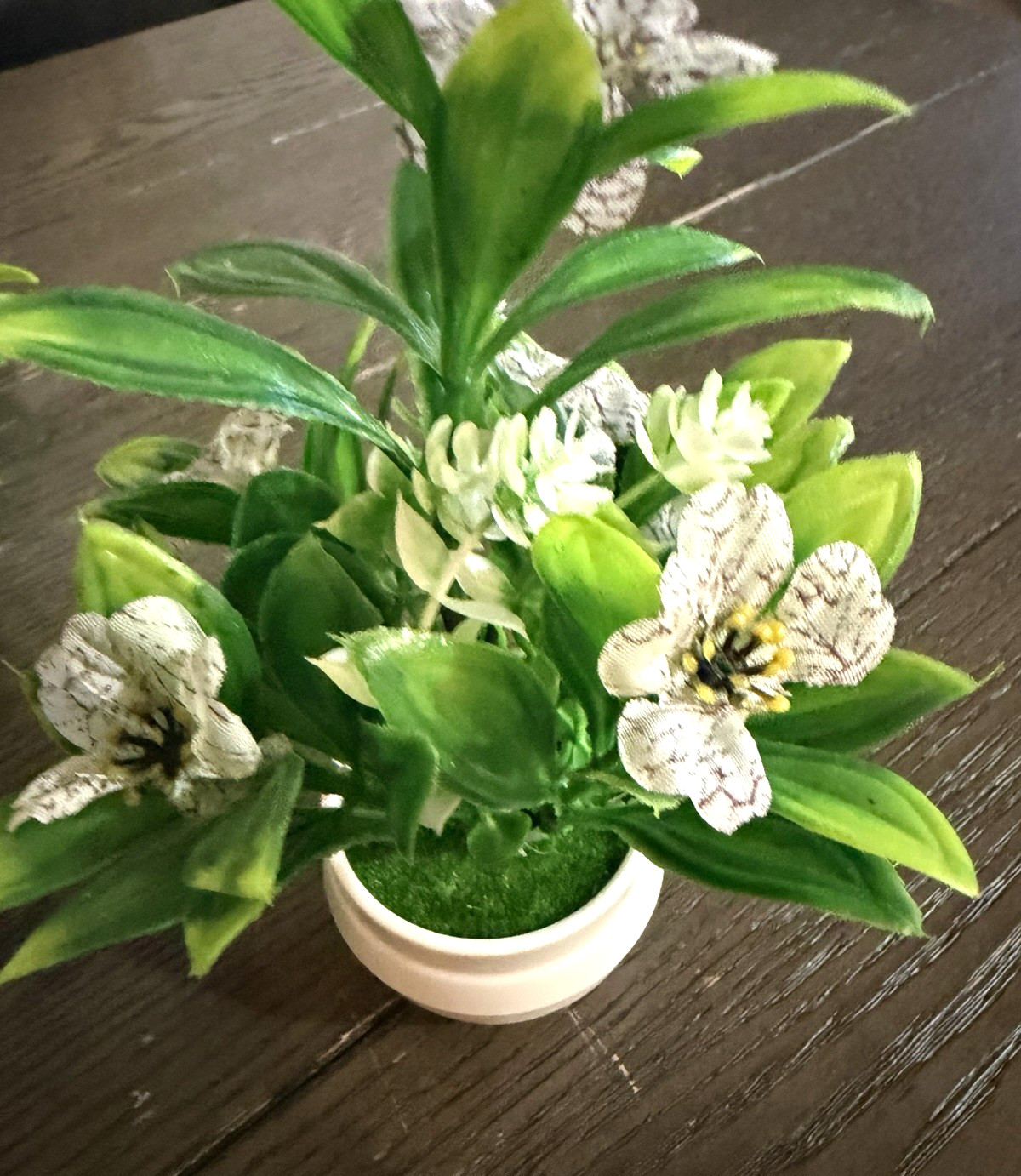 Artificial White Striped Flower Plant in White Pot – Home Décor (SKU 001)
