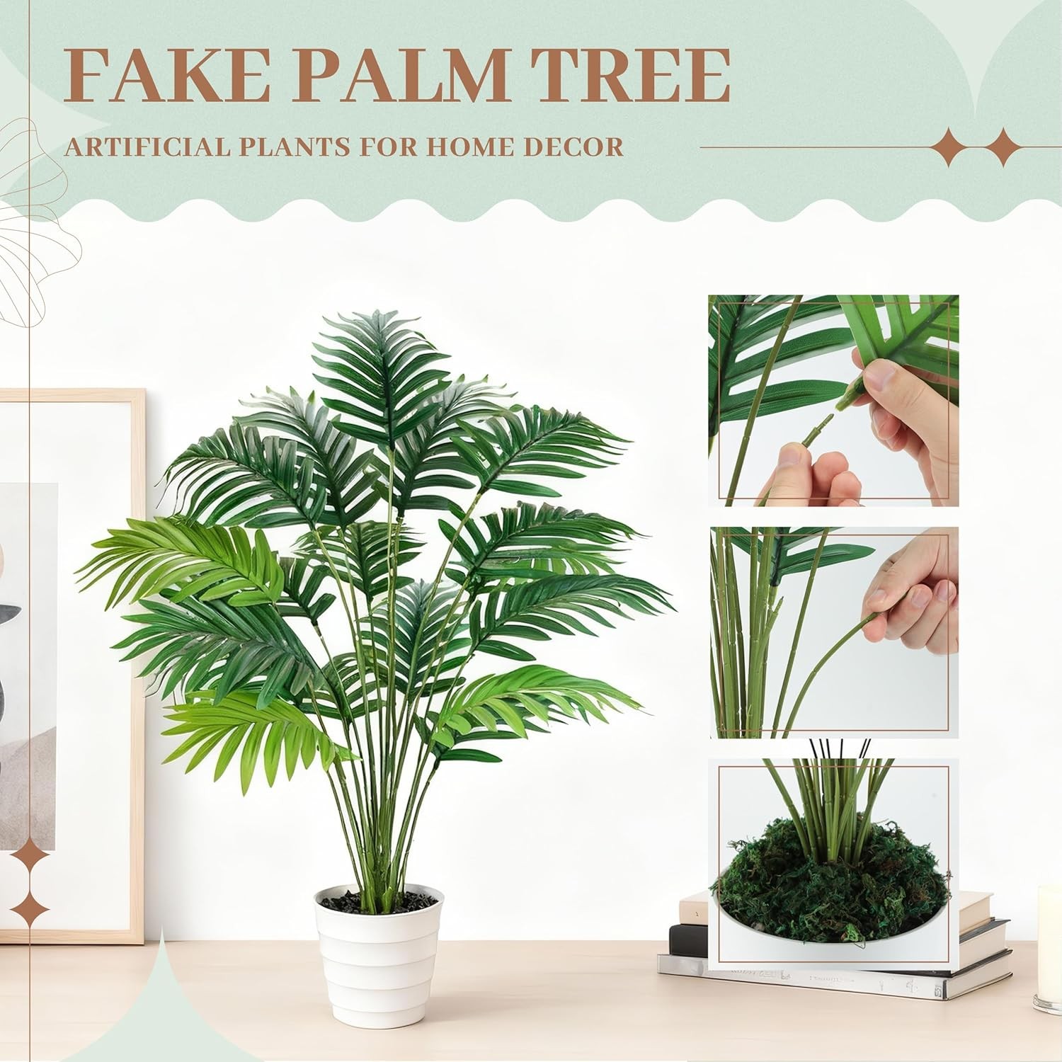 28″ Fake Palm Tree Tall Artificial Plants Areca Faux Trees Indoor in White Pot