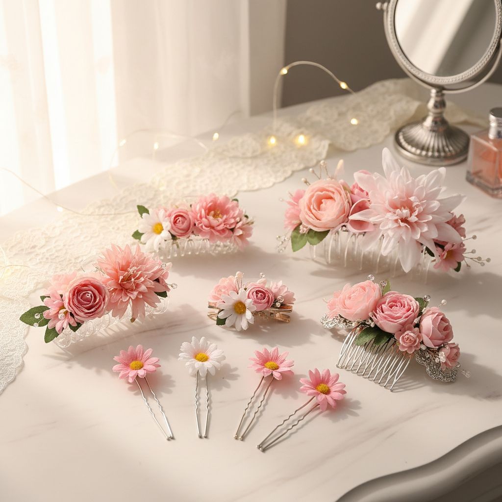 25 Pink Artificial Flower Heads for DIY Crafts – Roses, Daisies, Orchids