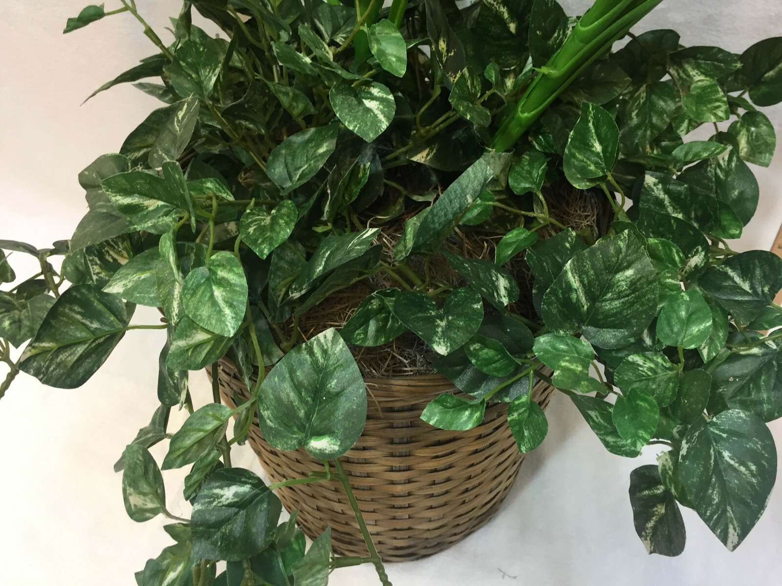 30″ Artificial Dieffenbachia & Ivy Plants Potted Bush Palm In Basket Realistic