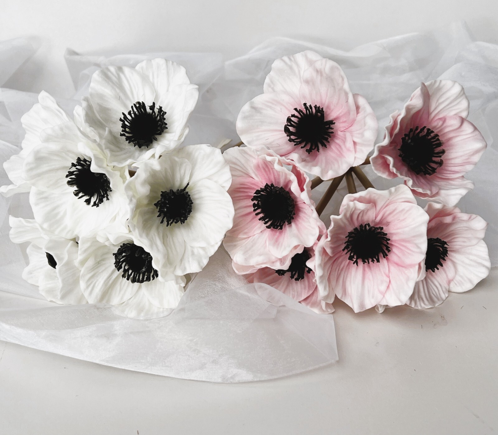 Real Touch Anemone Flower Bunch Bouquet Latex Faux White Pink Anemone Flowers x1