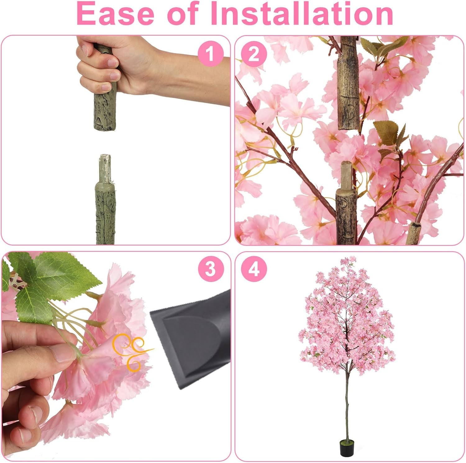 6Ft Tall Cherry Blossom Artificial Tree Fake Tree Faux Silk Plant with plastic