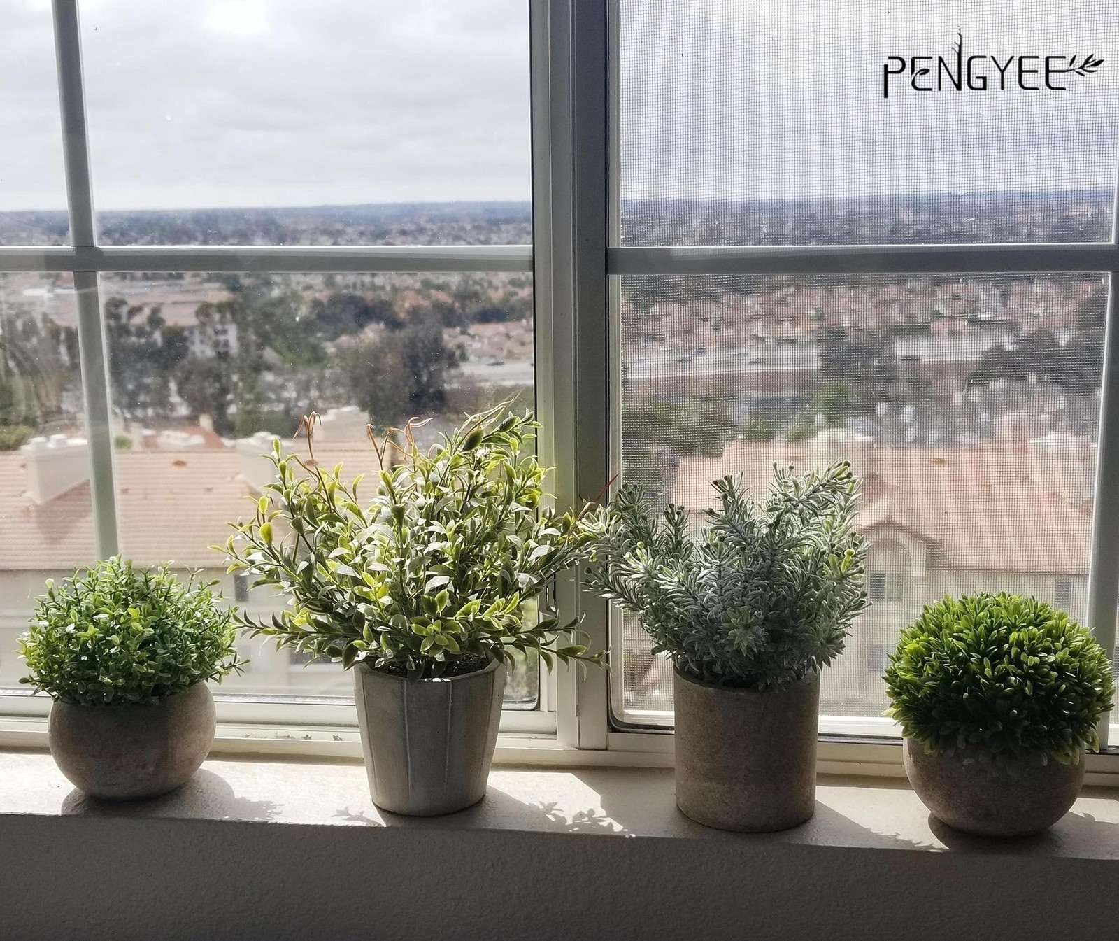 4 Pack Small Fake Plants in White Pulp Pot for Home Decor