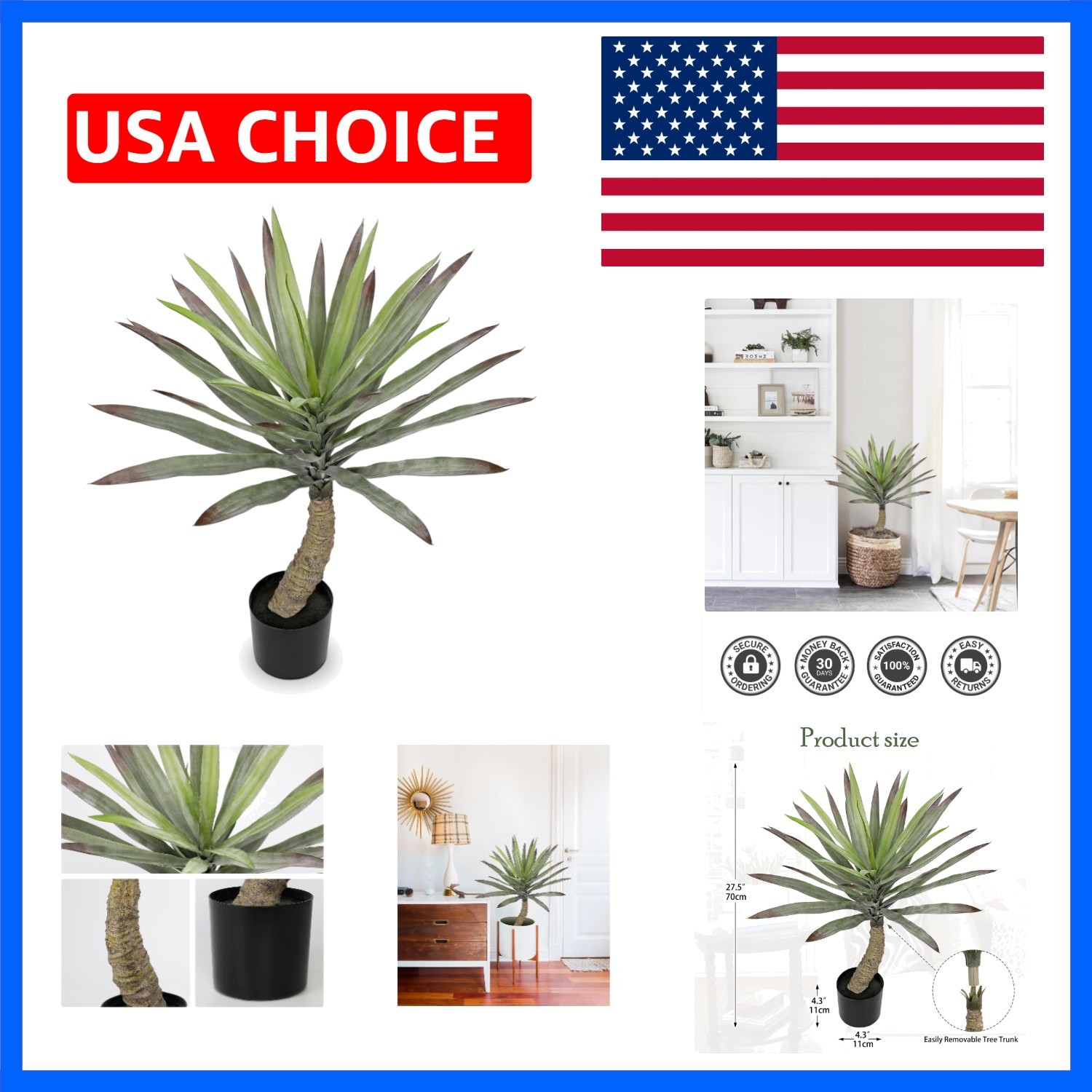 Large Agave Plants Artificial 27.5in Tall Fake Potted Agave Plant Indoor Faux…