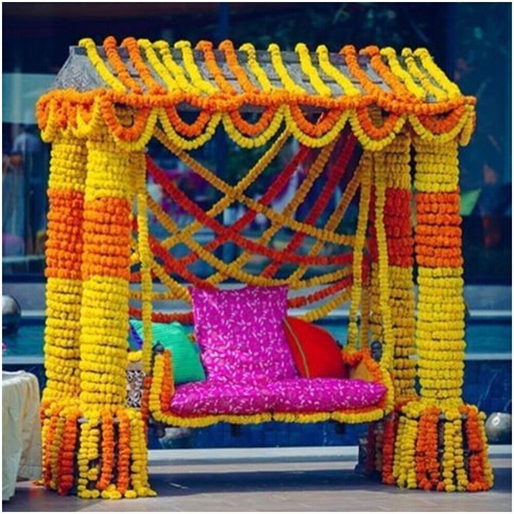 100 Pc Lot Artificial Marigold Flower Garlands Christmas Diwali Party Decoration