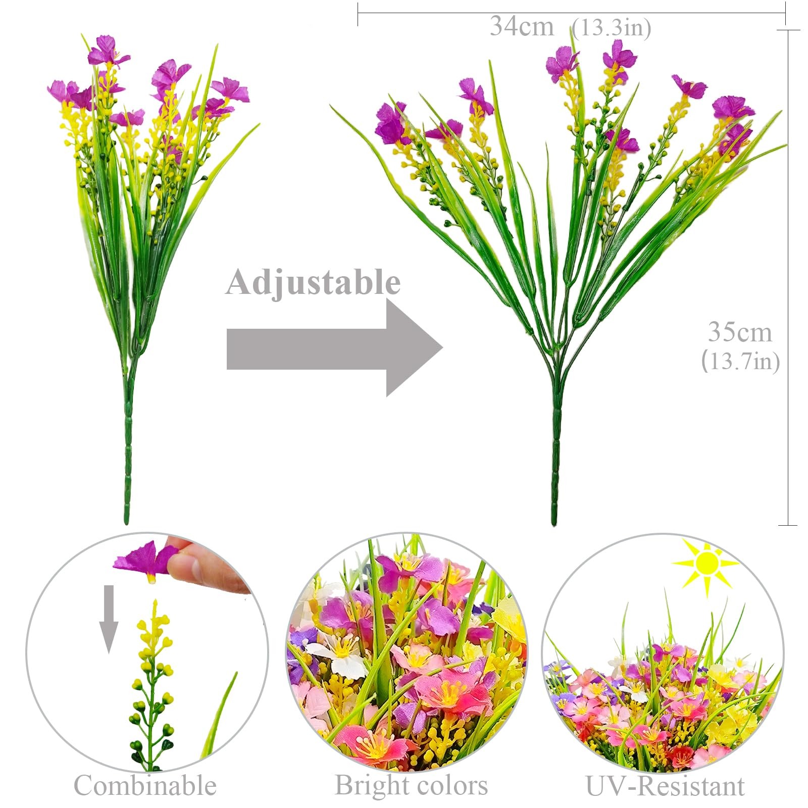 12 Bundles Artificial Flowers for Outdoor:UV Resistant Faux Silk Wildflowers