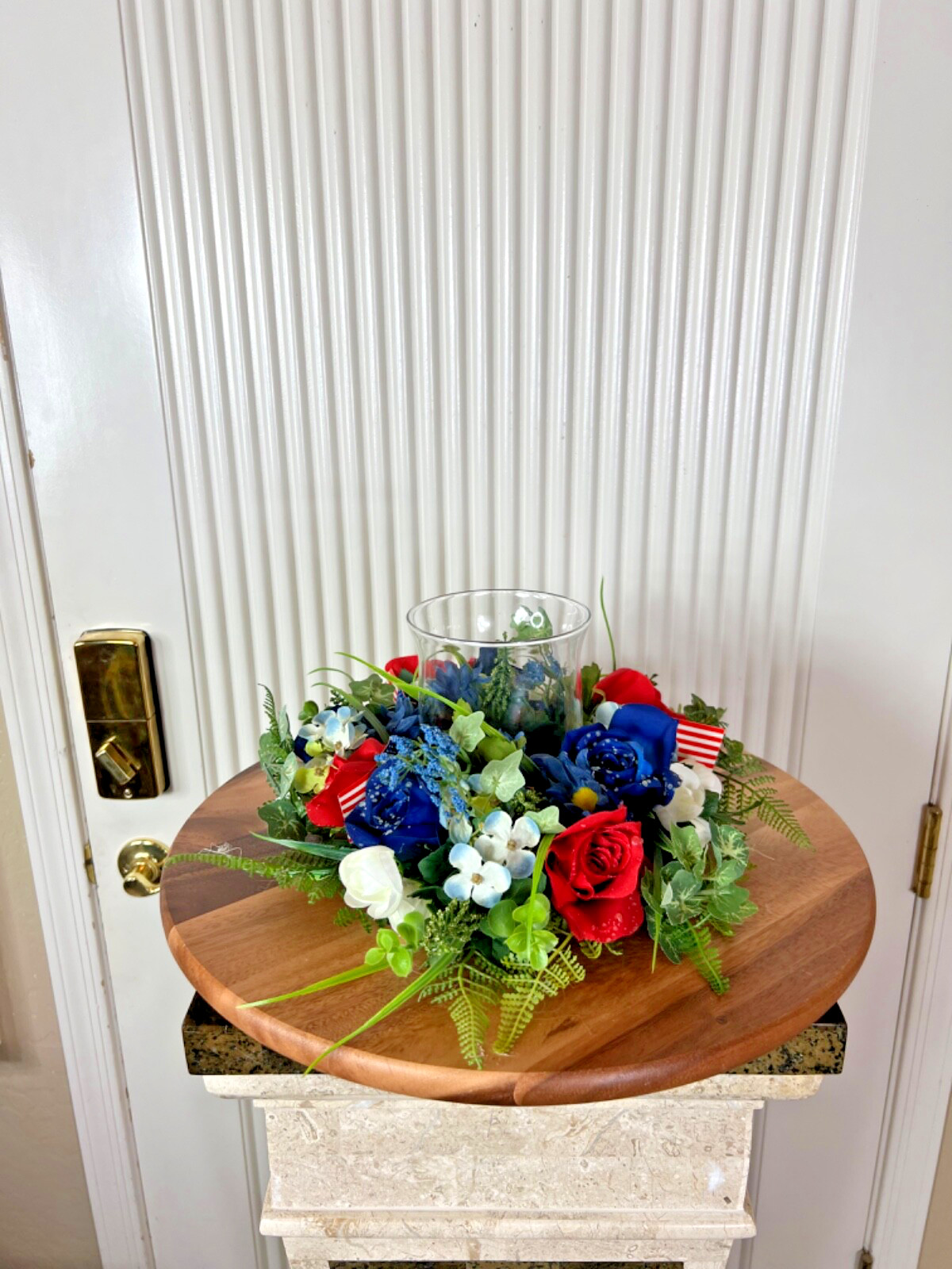 Hand-made New Patriotic Candle Wreath, Red, White, Blue Candle tabletop Decor