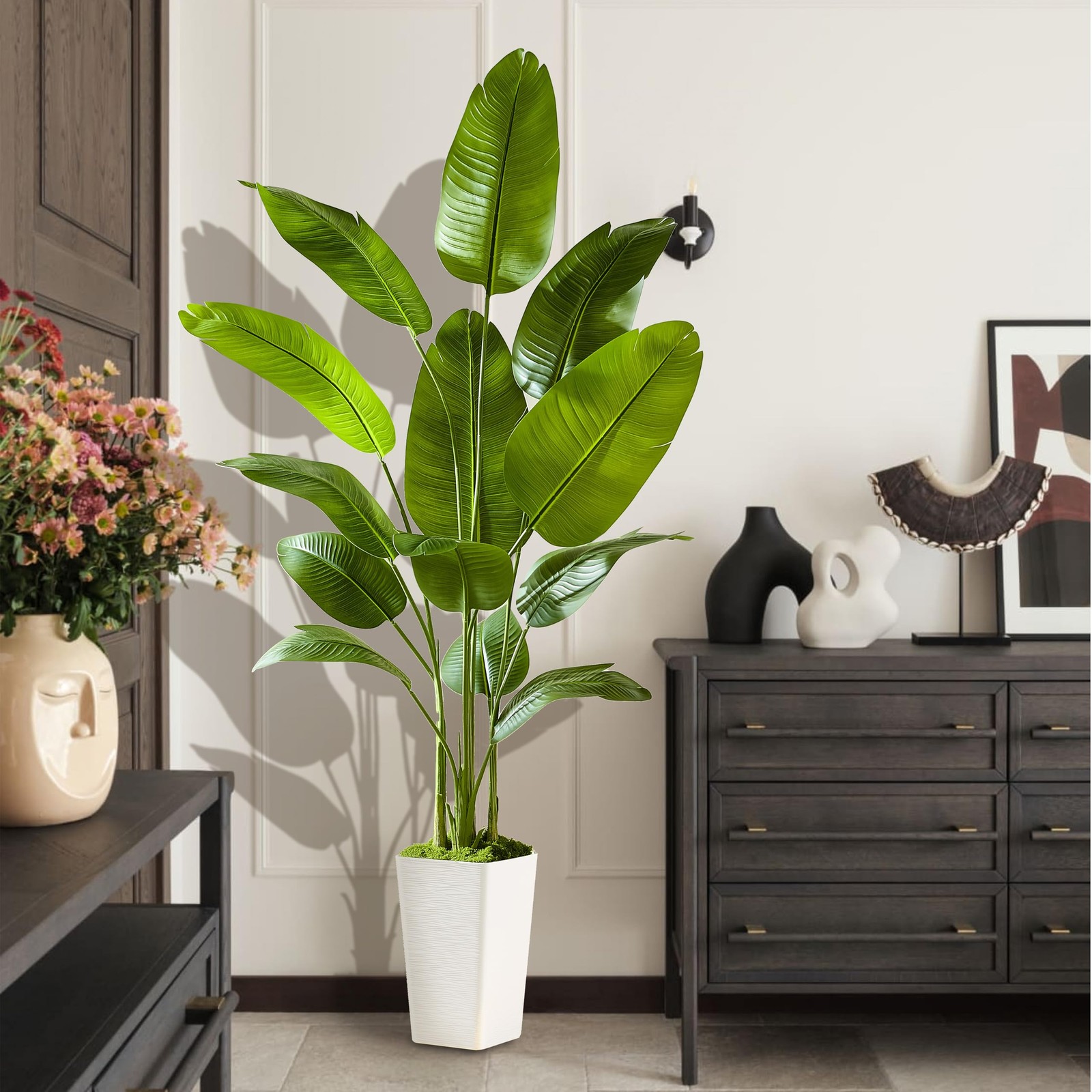 Bird of Paradise Artificial Plant, 6FT Faux Plants Indoor Banana Leaf Tree wi…