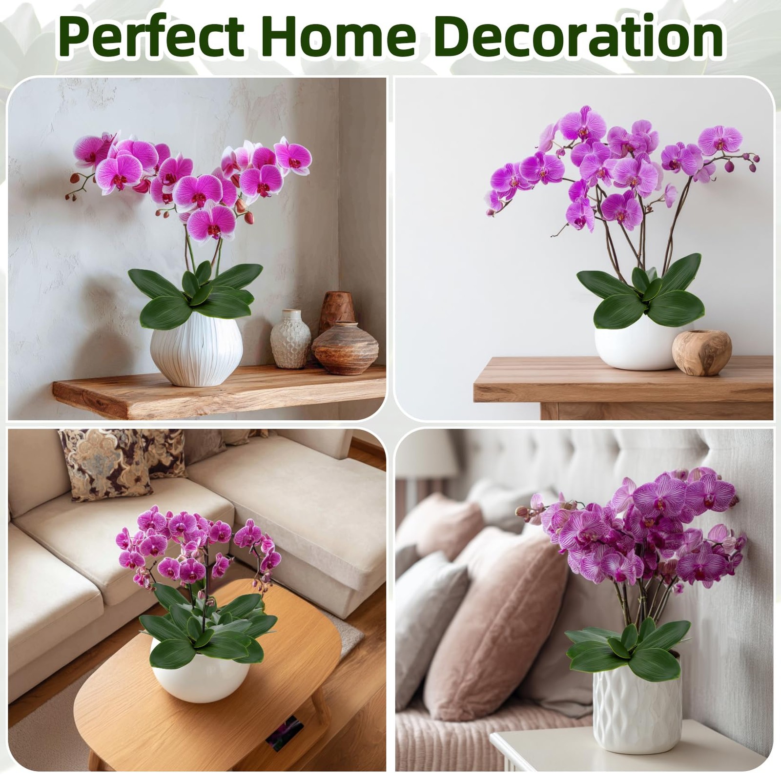 RAINFLOW 3PCS Artificial Orchid Leaves Lifelike Fake Phalaenopsis (72 chars)