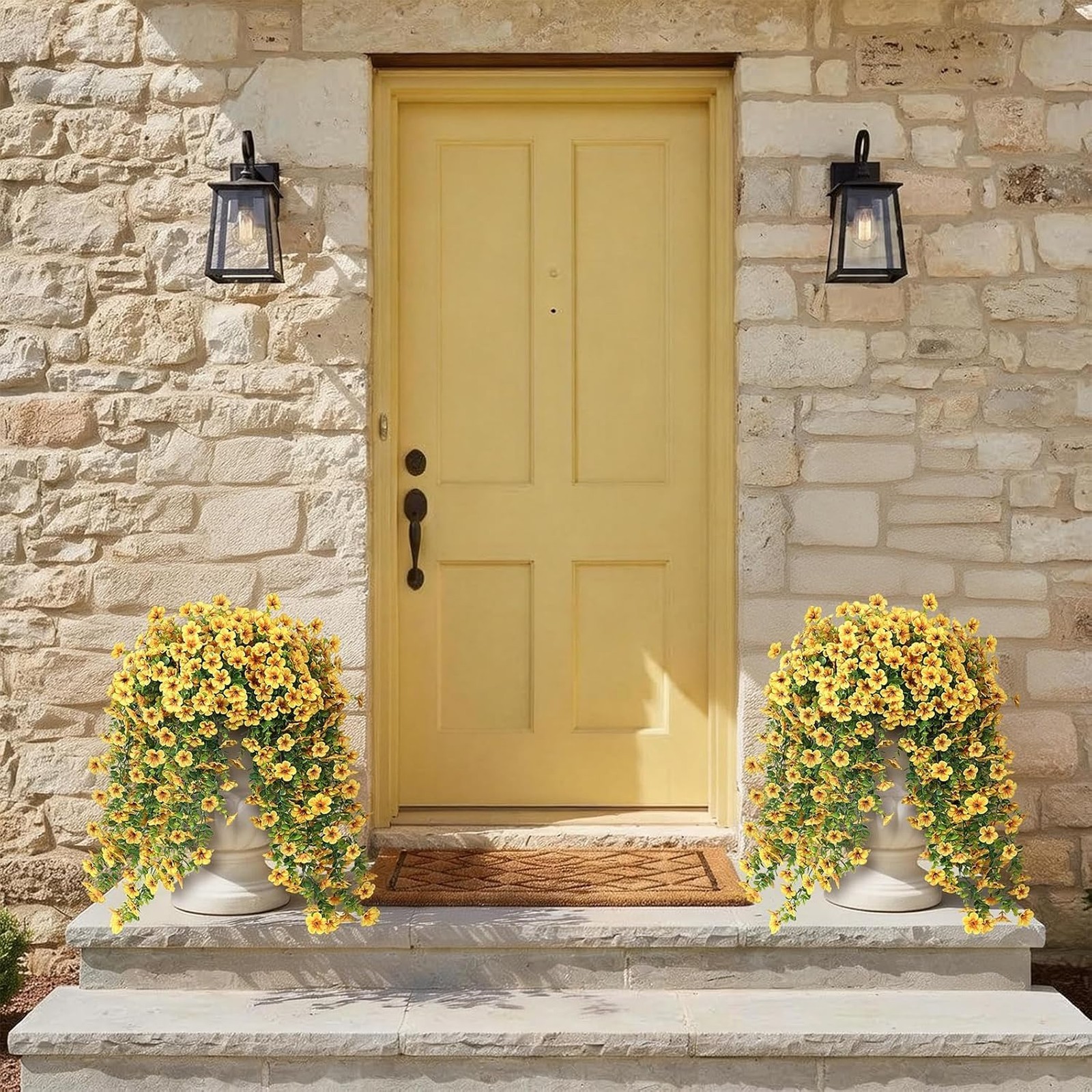 Artificial Hanging Morning Glory Flowers Set of 4 Silk Fake Outdoor Garden Decor
