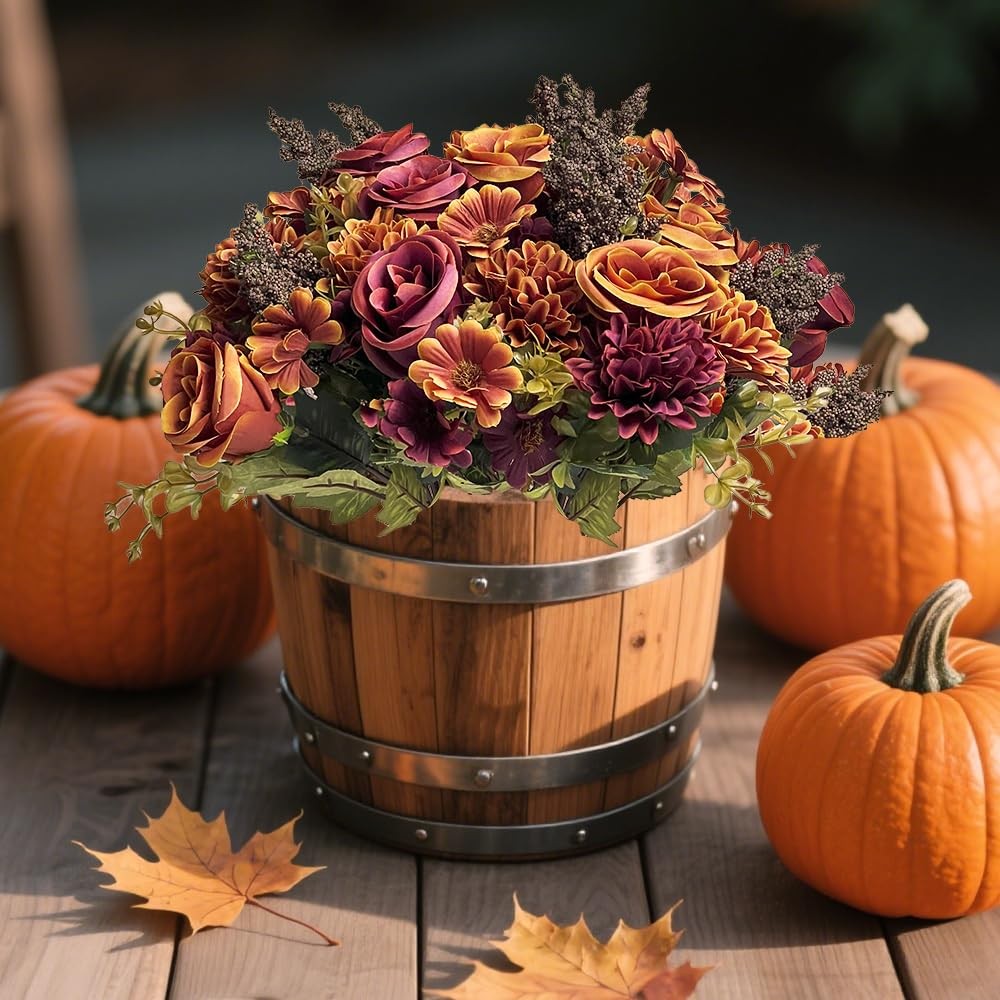 Artificial Fake Mums Flowers for Outdoors Decoration – 13 Inches 3 Bouquet Fa…