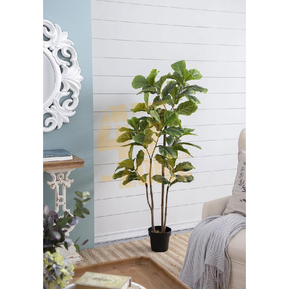Faux Potted Fiddle Leaf Tree 3 Branch Green Artifical Garden Indoor Outdoor