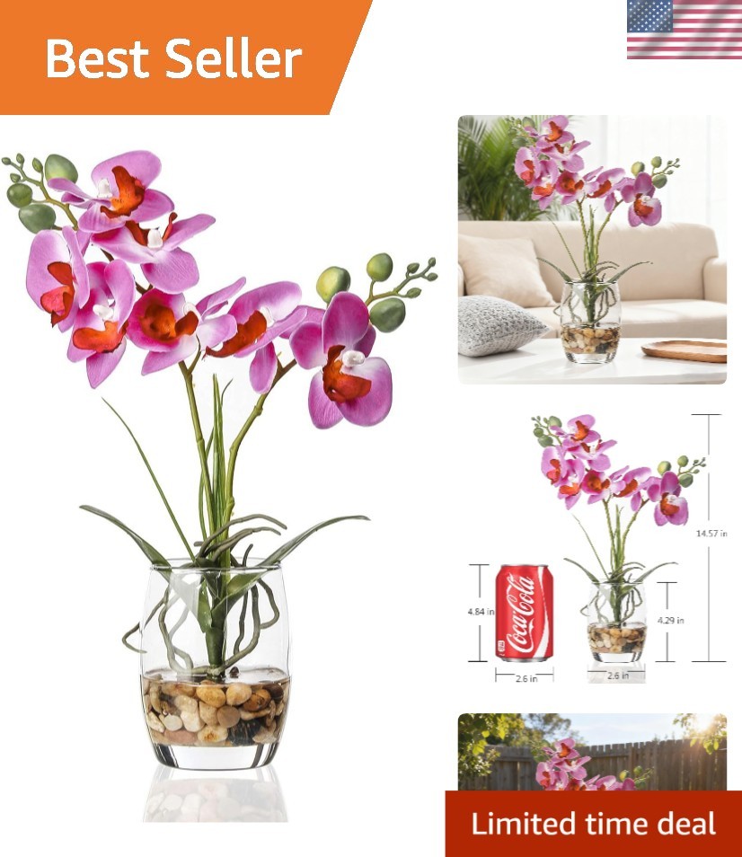 Artificial Purple Orchid Arrangement with Glass Vase – Low Maintenance Decor