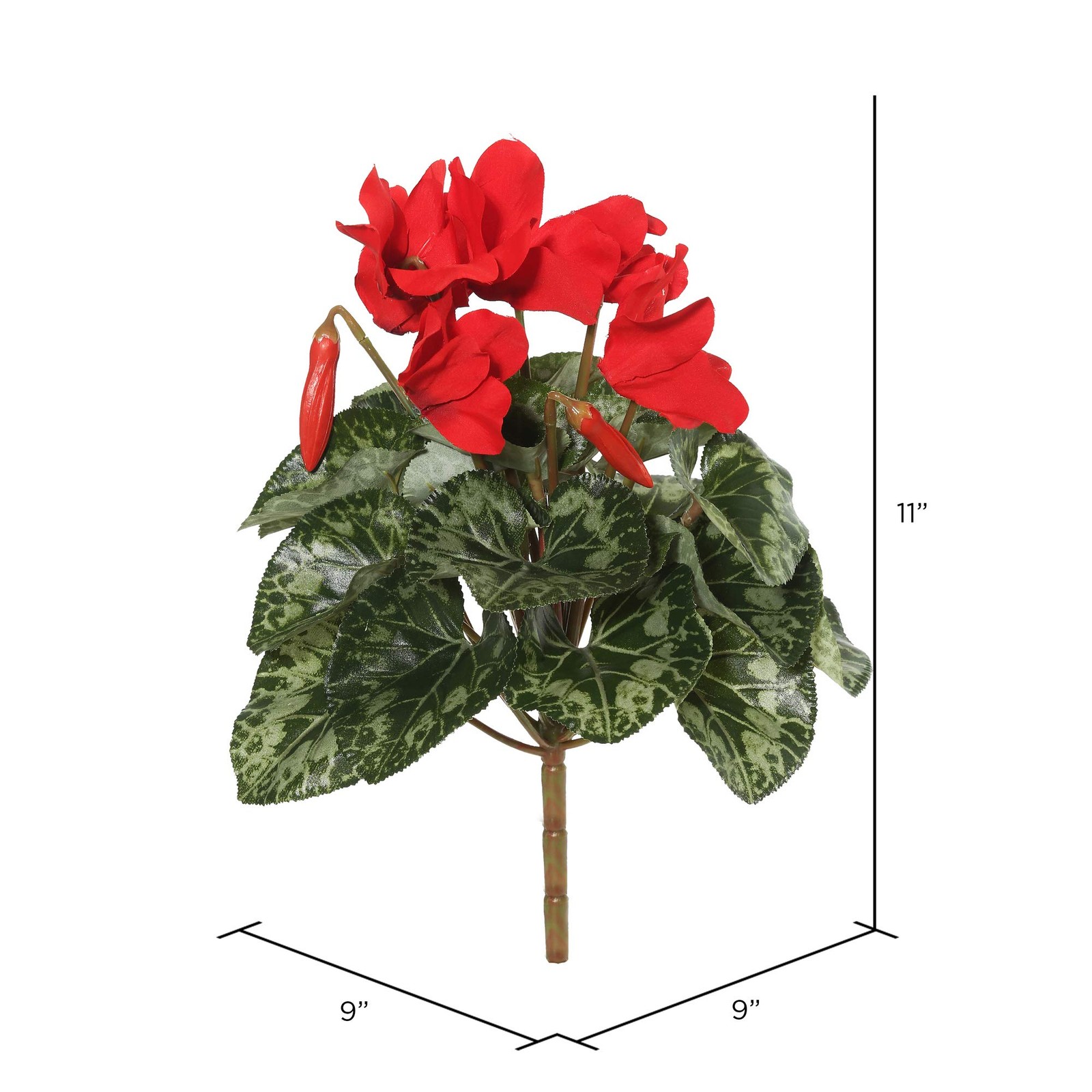 Vickerman 11″ Contemporary Fabric Artificial Cyclamen Bush with 25 Leaves in Red