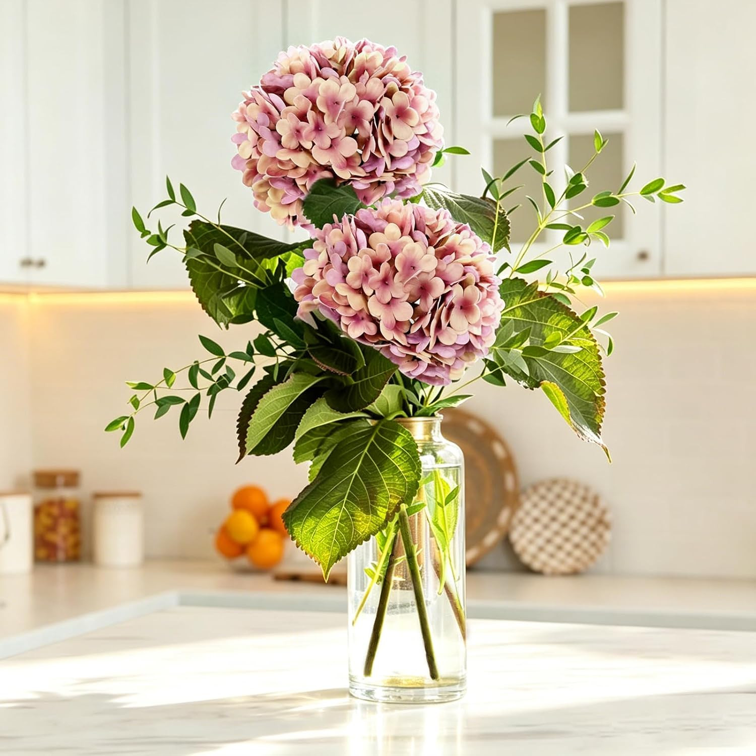 3 PCS Real Touch Hydrangea Artificial Flowers 20.5″, Fall Latex Faux Hydrangeas