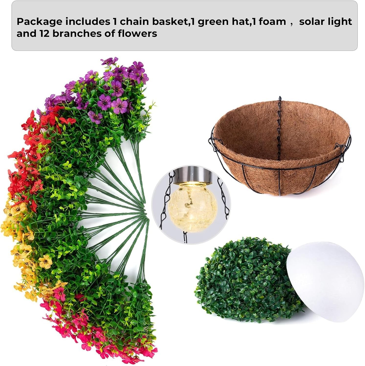 Solar Planters,Artificial Faux Plants Flowers Basket for Summer Outdoor Decor…