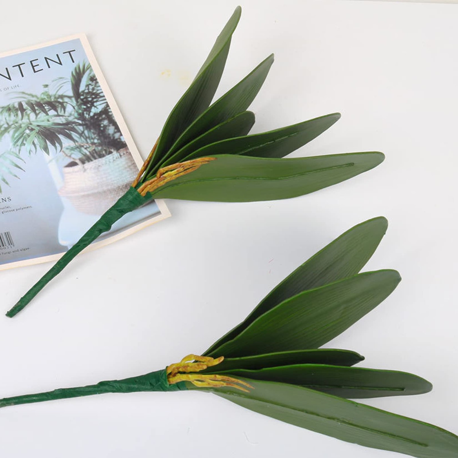 Big Artificial Green Phalaenopsis Orchid Leaves Faux Plant Decor 11 Inch