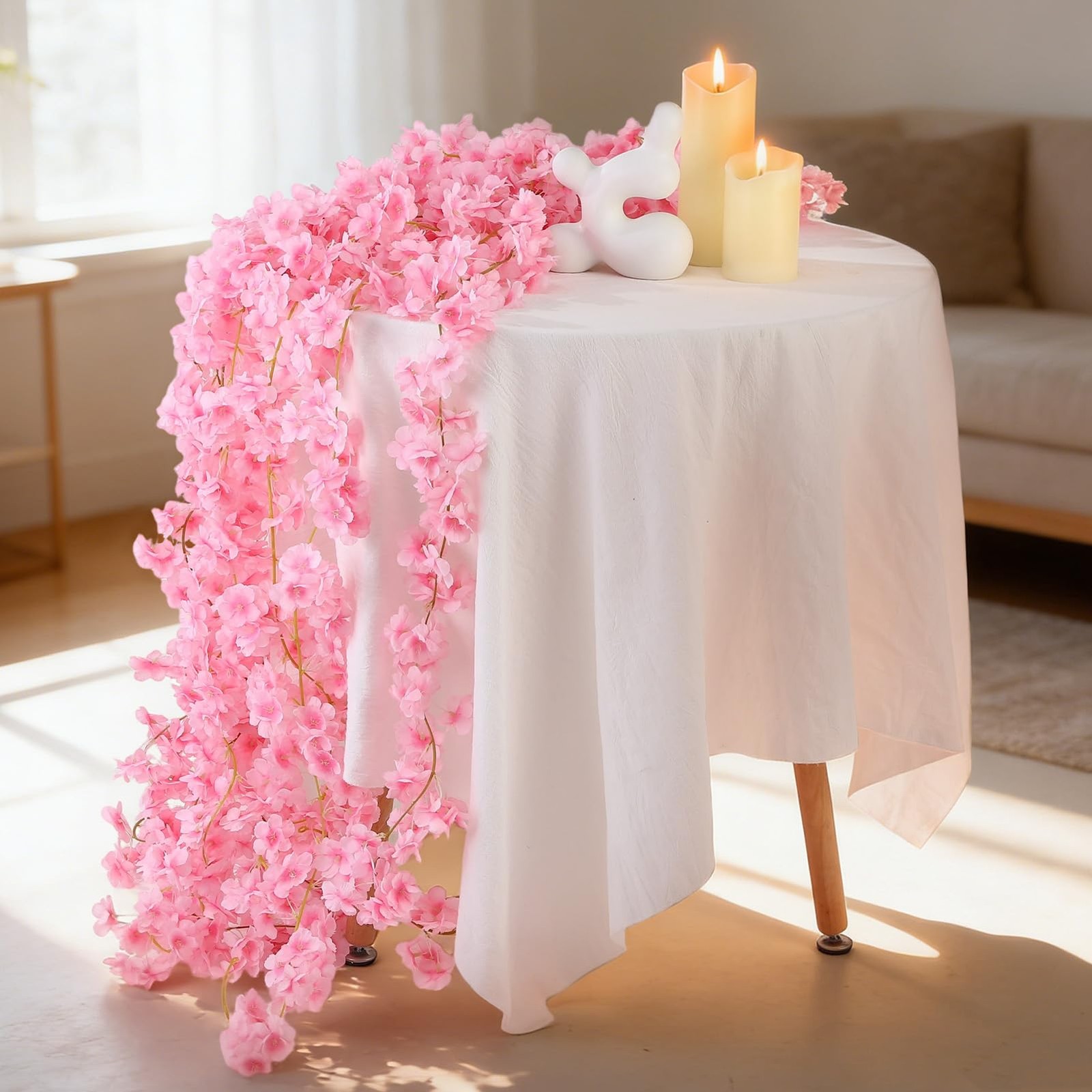 8 PCS 47.2ft Artificial Cherry Blossom Garland Pink Sakura Flower Vines Hangi…
