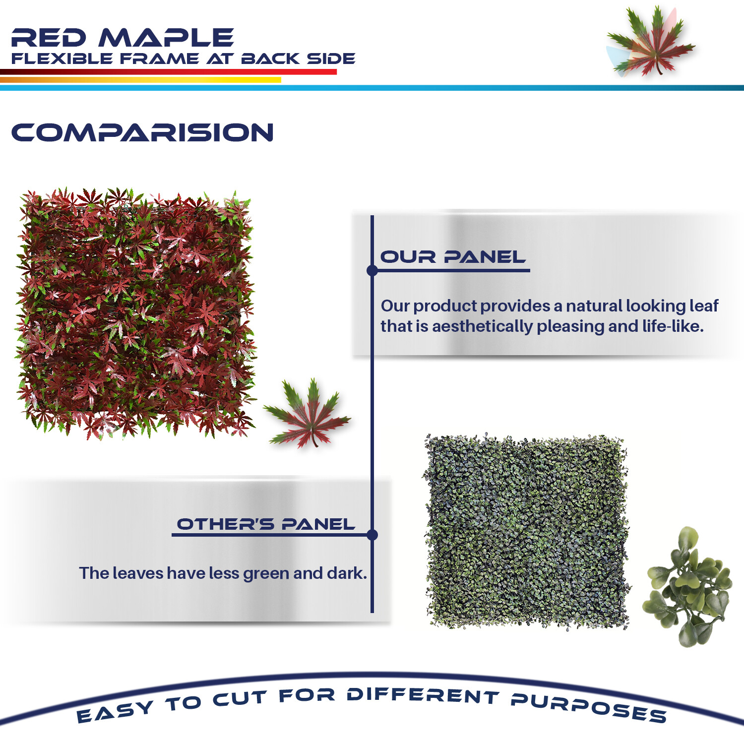 20″ Artificial Faux Red Maple Leaf Privacy Fence Screen Ficus Decor Mats Hedge