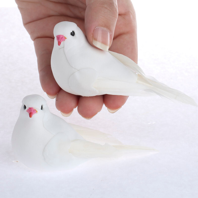 Group of 12 White 4″ Long Artificial Mushroom Dove Birds