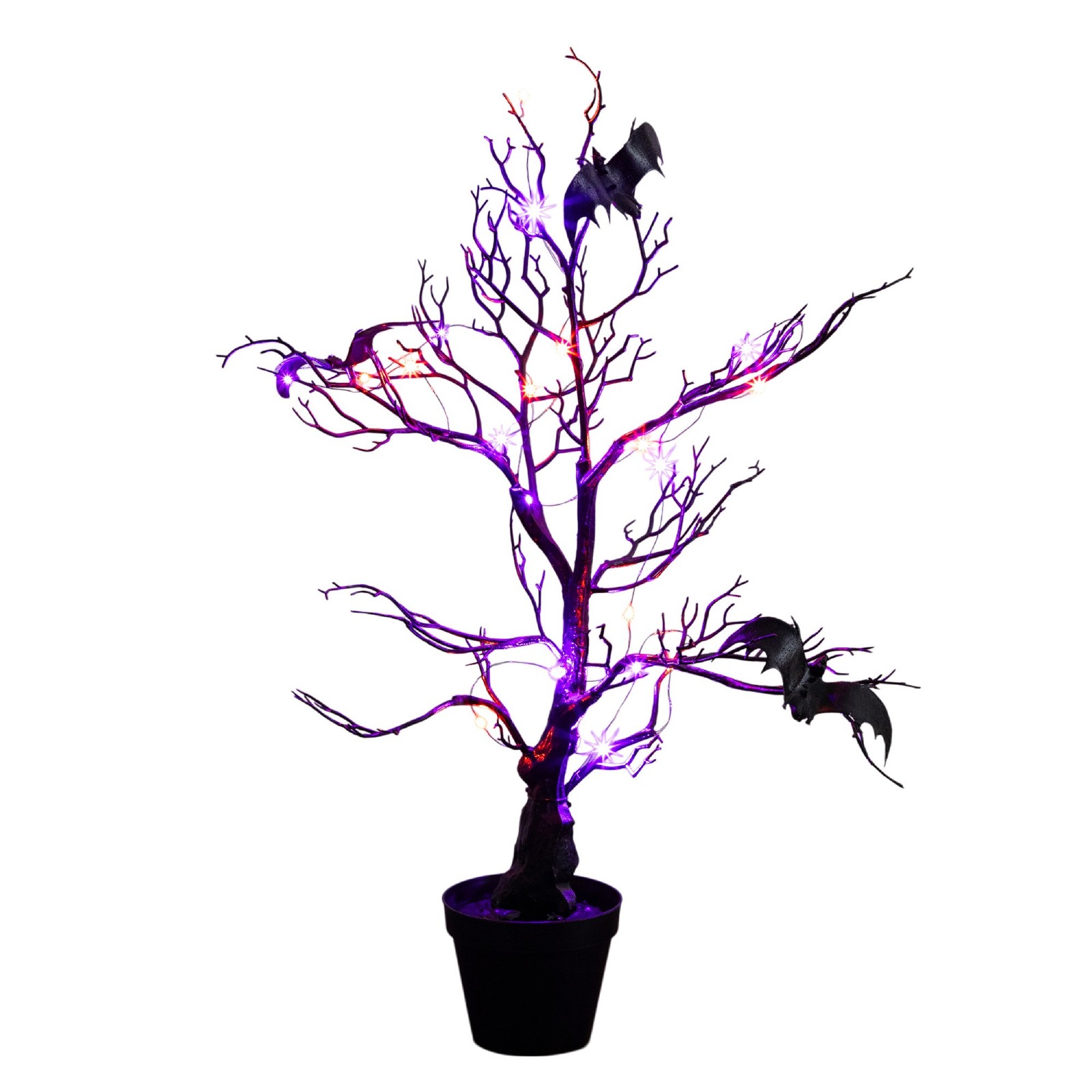 Nearly Natural 2ft Pre-Lit Halloween Black Spooky Twig Tree w/ Bats & 40 LED
