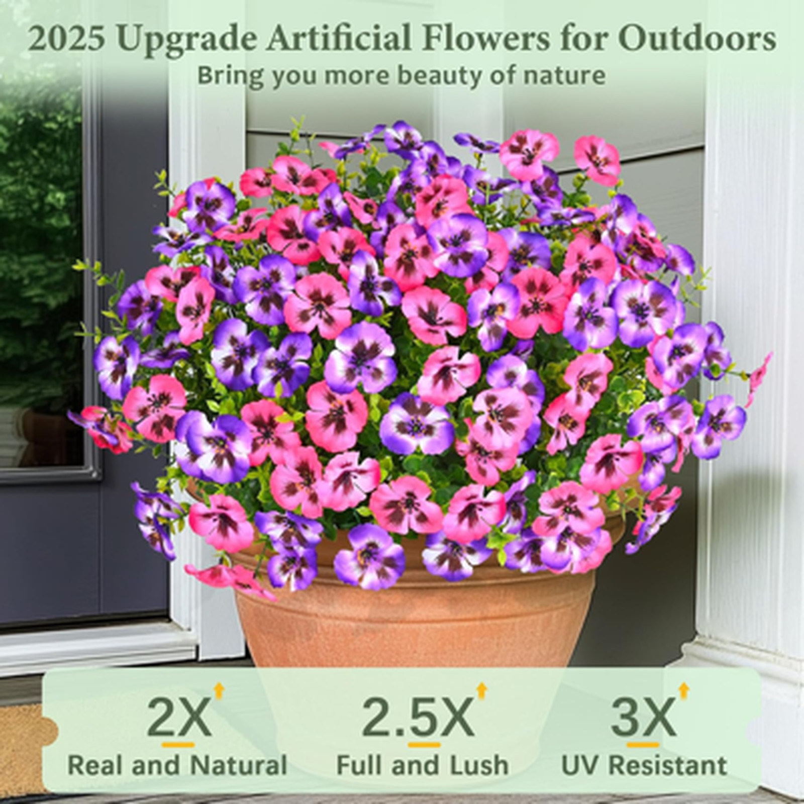 Artificial Flowers for Outdoors, UV Resistant Faux Pansy Flowers, 12 Bundles
