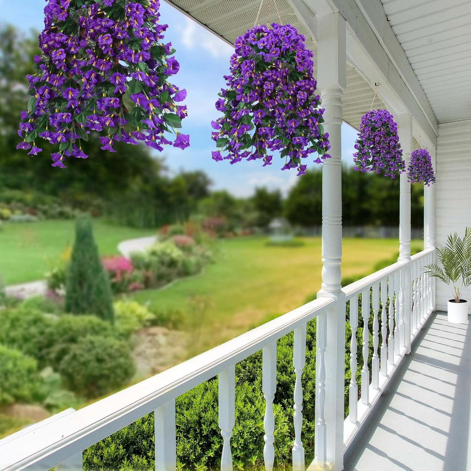 2PCS Realistic Purple Morning Glory Hanging Flowers | UV Resistant Outdoor Decor