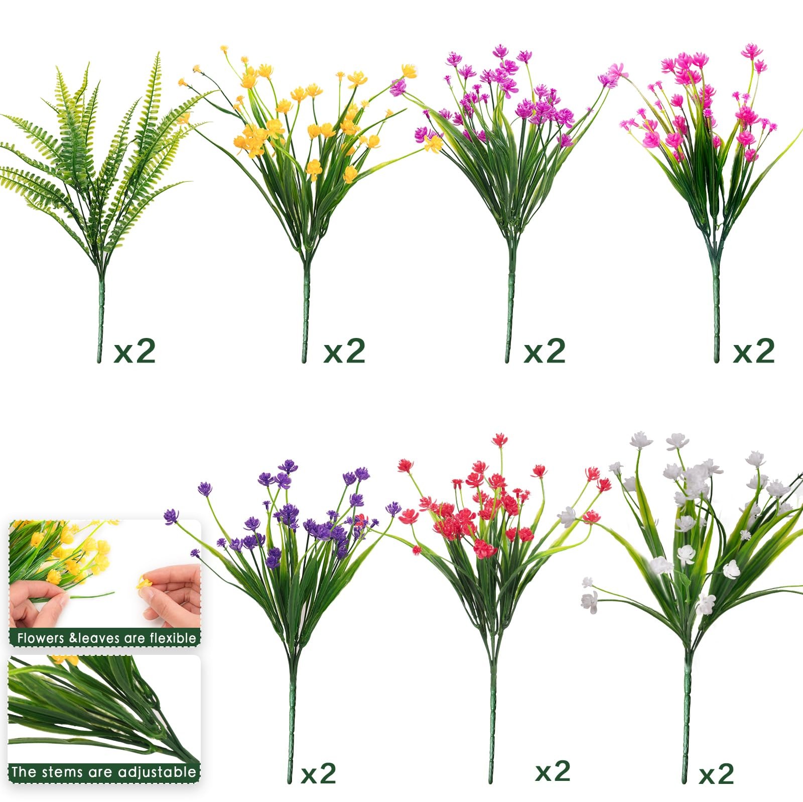 14pcs Artificial Flowers Outdoor UV Resistant Fake Flower for Outside Faux Gr…