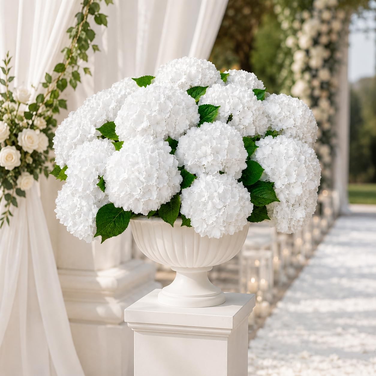 4PCS White Hydrangea Artificial Flowers, UV Resistant Faux Hydrangeas Flowers…