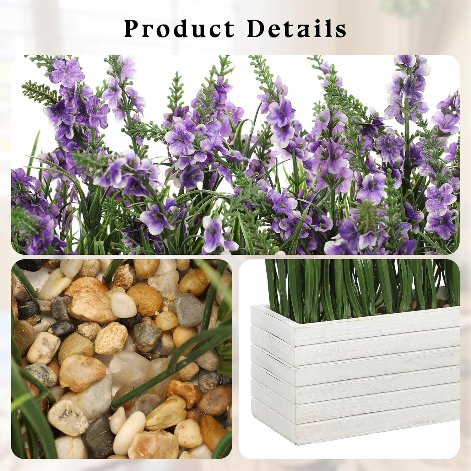 14″ Lavender Flower Arrangement in Rustic Wood Planter for Home Decor