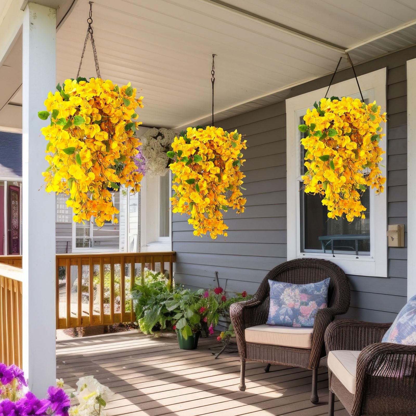 4 Pcs Artificial Hibiscus Flowers for Outdoors Spring Summer Decor Fake Hangi…