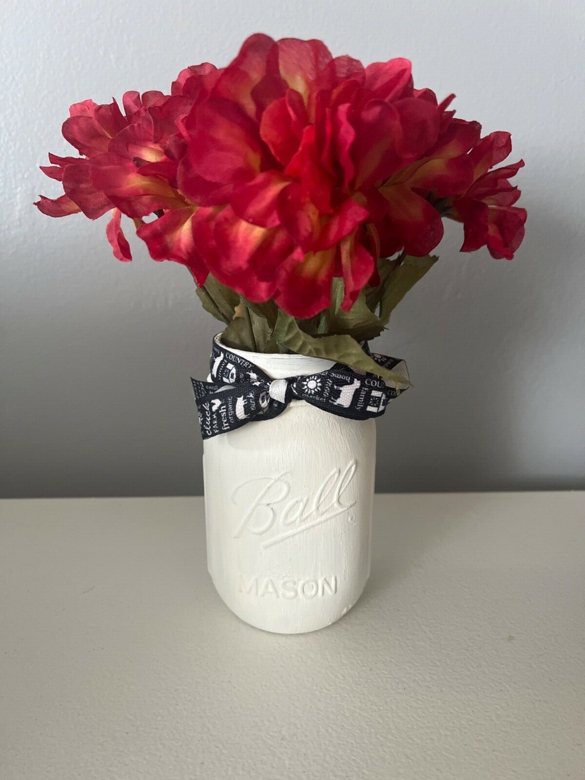 Homemade farm flowered mason jar
