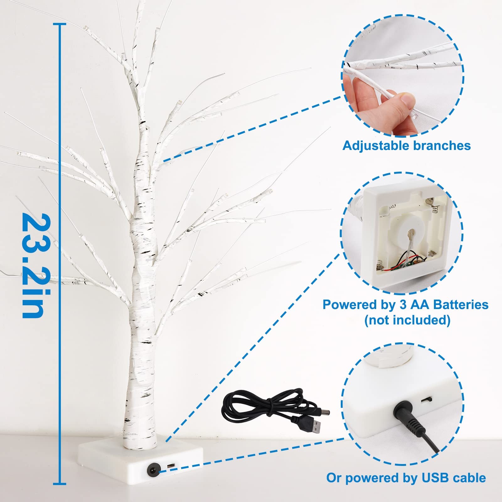 23.2″ Lighted Birch Tree with 12pcs Colored Egg Tree Ornaments, Easter Table Dec