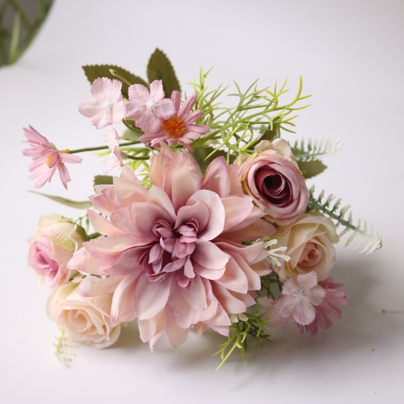 Dahlia Rose Chrysanthemum Simulation Bouquet Silk Flower Bride Wedding Props DIY