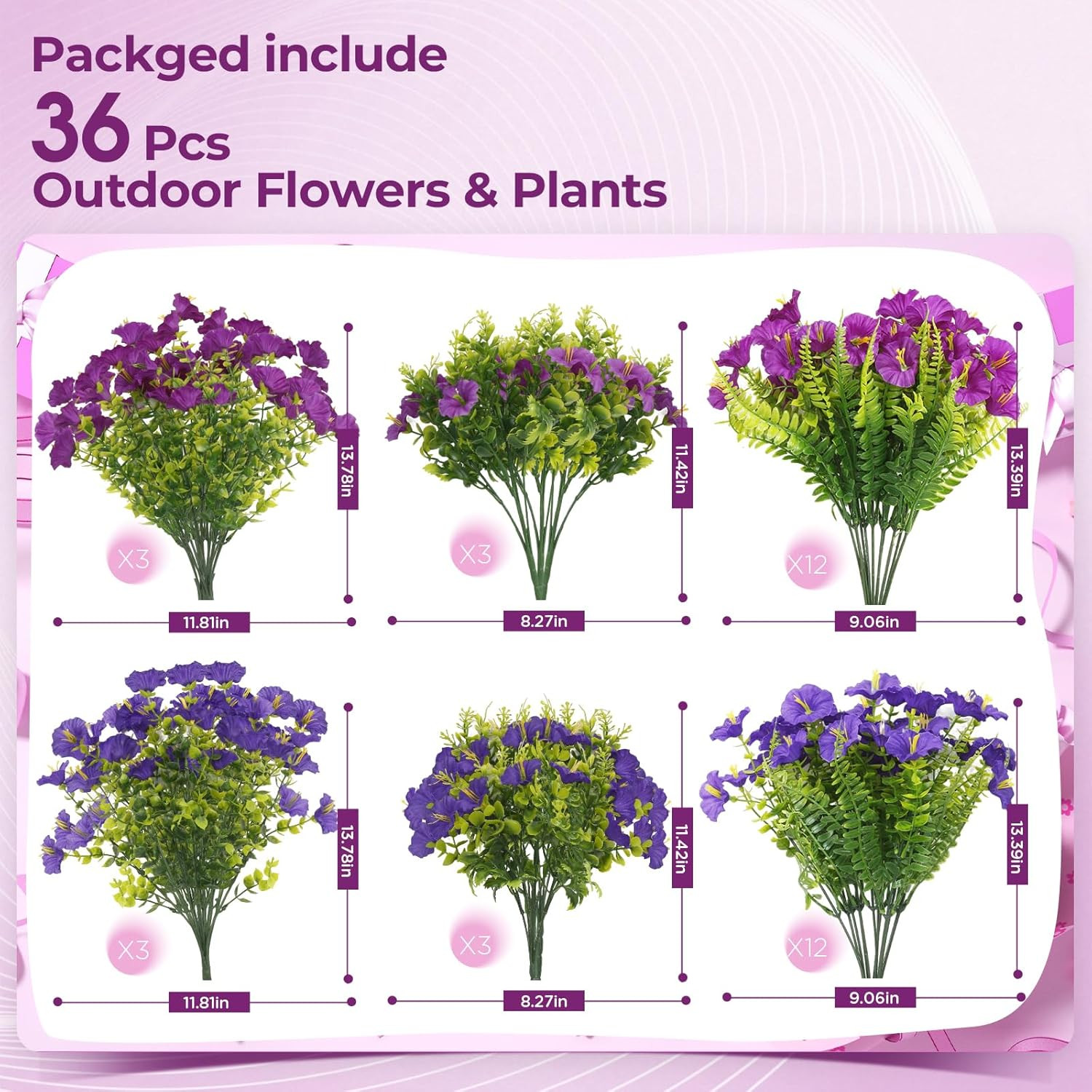 Artificial Morning Glory UV Resistant 36 Pcs Purple Spring Artificial Flowers Ou