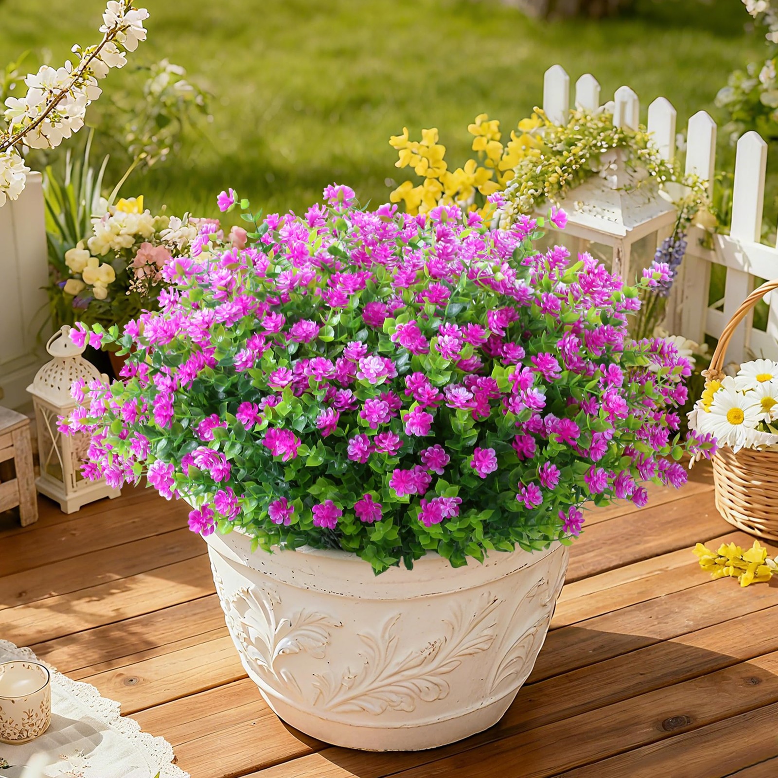 Artificial Flowers Outdoors UV Resistant, Fuchsia, 8 Bundles