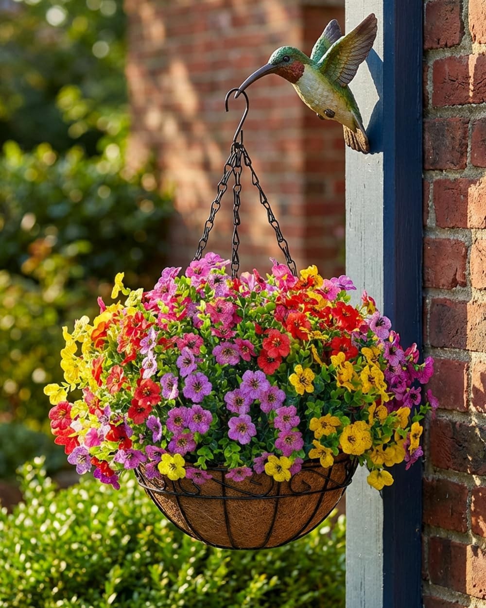 Artificial Faux Fake Hanging Flowers Plants Basket for Summer Outdoor Outside De