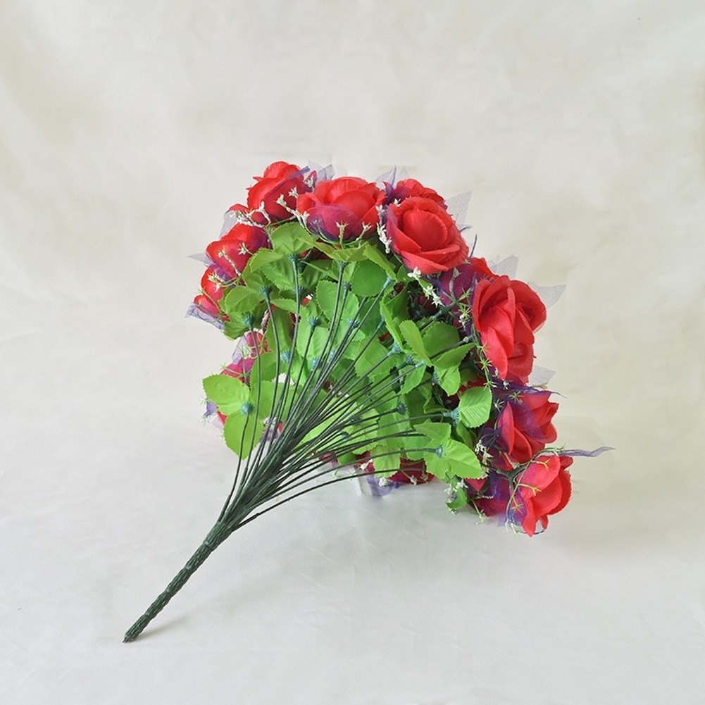 Wedding For Home decor bouquet 36 peach silk roses with purple gauze 43cm tall