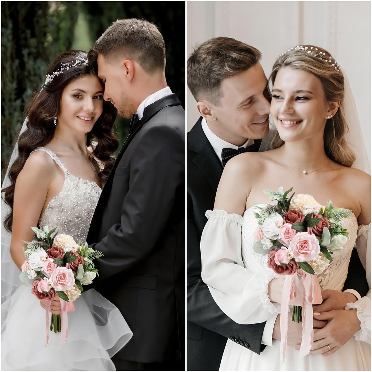 Dusty Pink Fake Wedding Bouquet Artificial Bridesmaid Roses Flowers Decoration