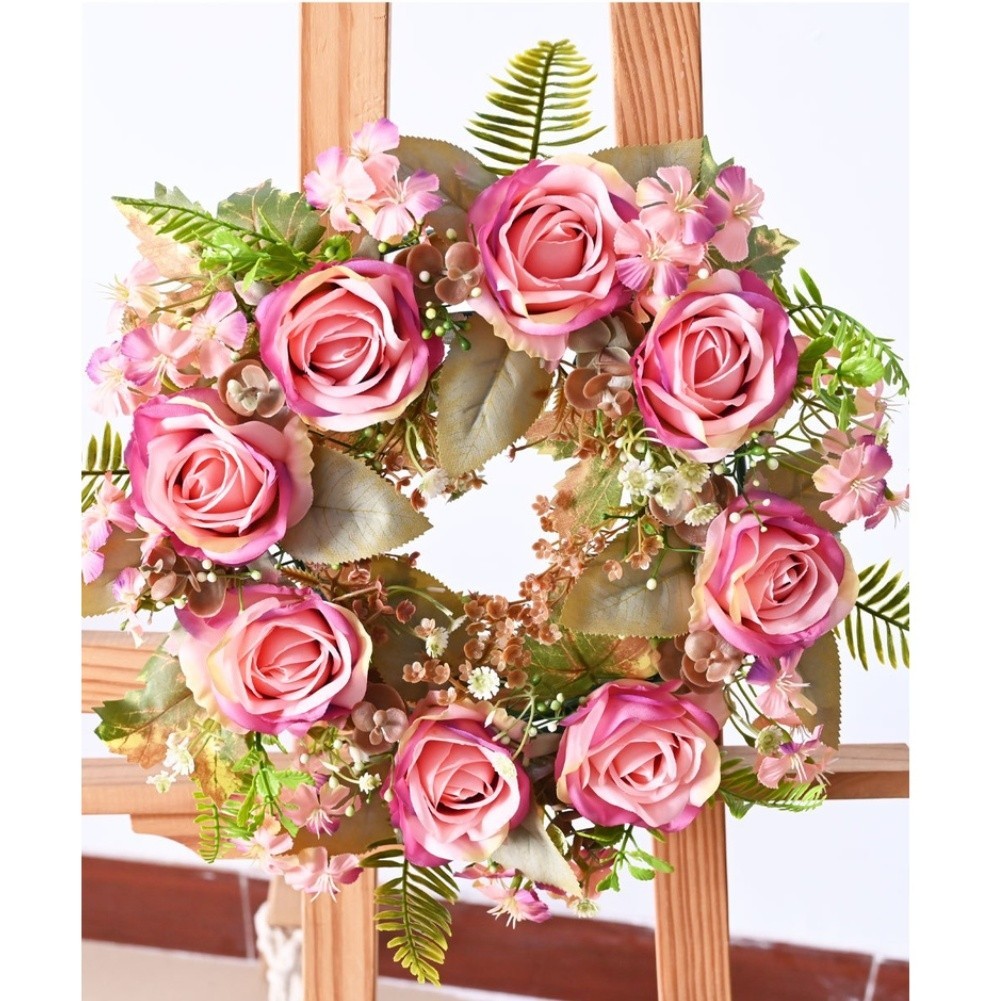 Artificial Wreath with Silk Flowers for Spring Wedding Home Decor 35cm Diameter