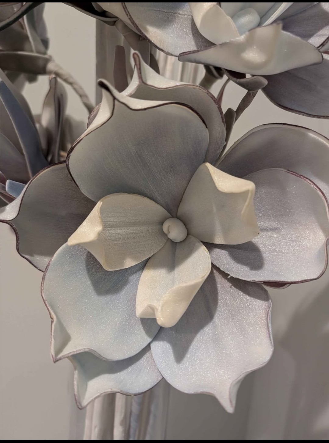 Silver Magnolia Arrangement in Tall Glass Vase 40″