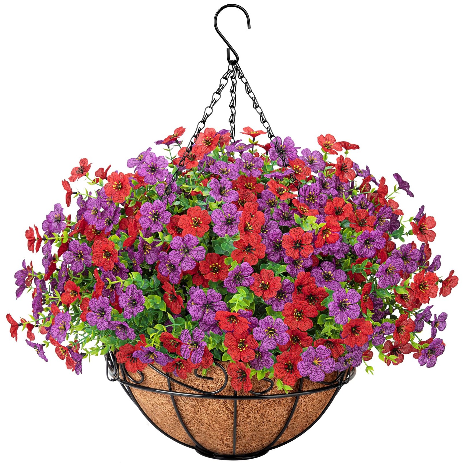 Artificial Fake Hanging Flowers Plants Basket Outdoors, Faux Silk UV Resistan…