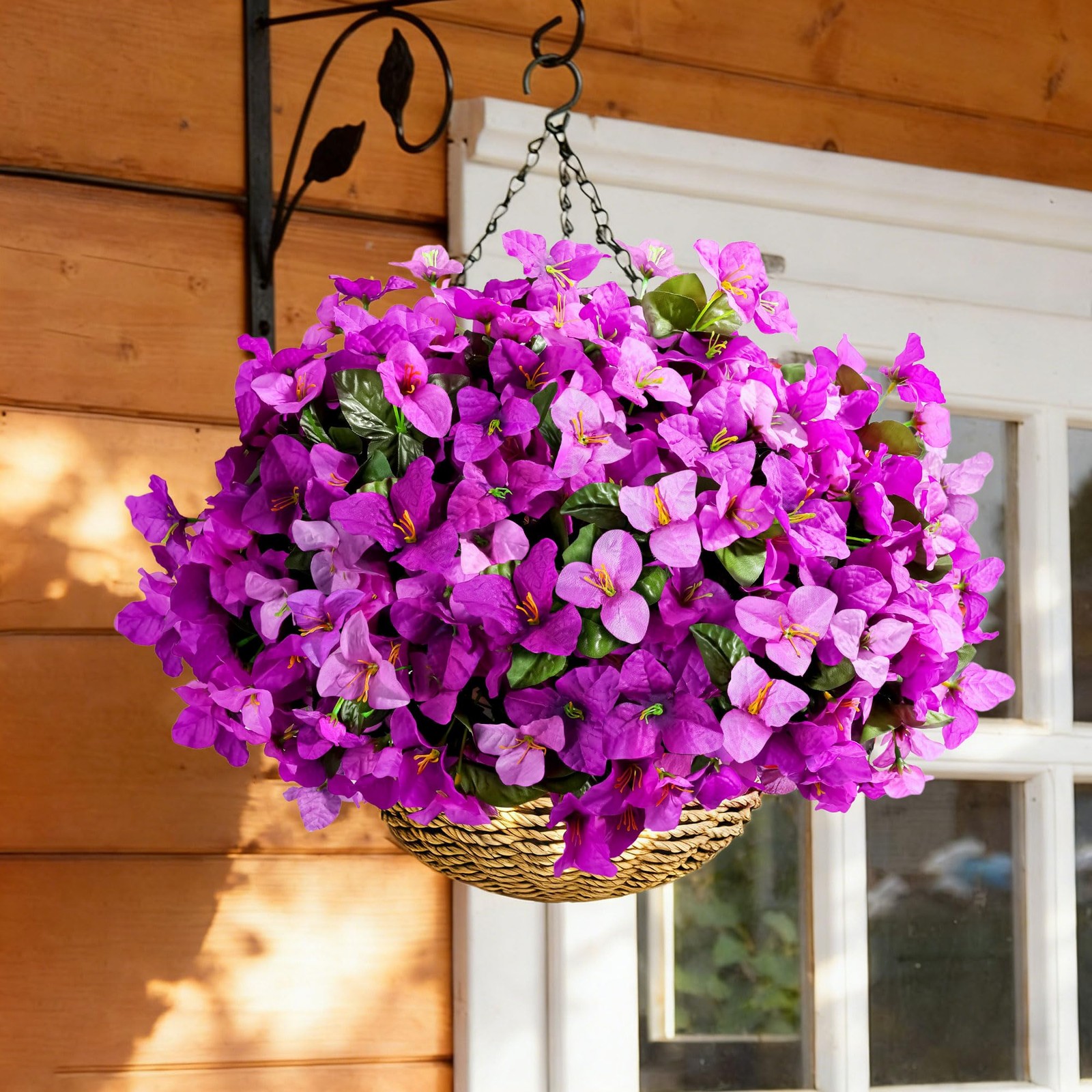 Spring Artificial Flowers for Outdoors, 4 Bundles Fake Bougainvillea UV Resis…