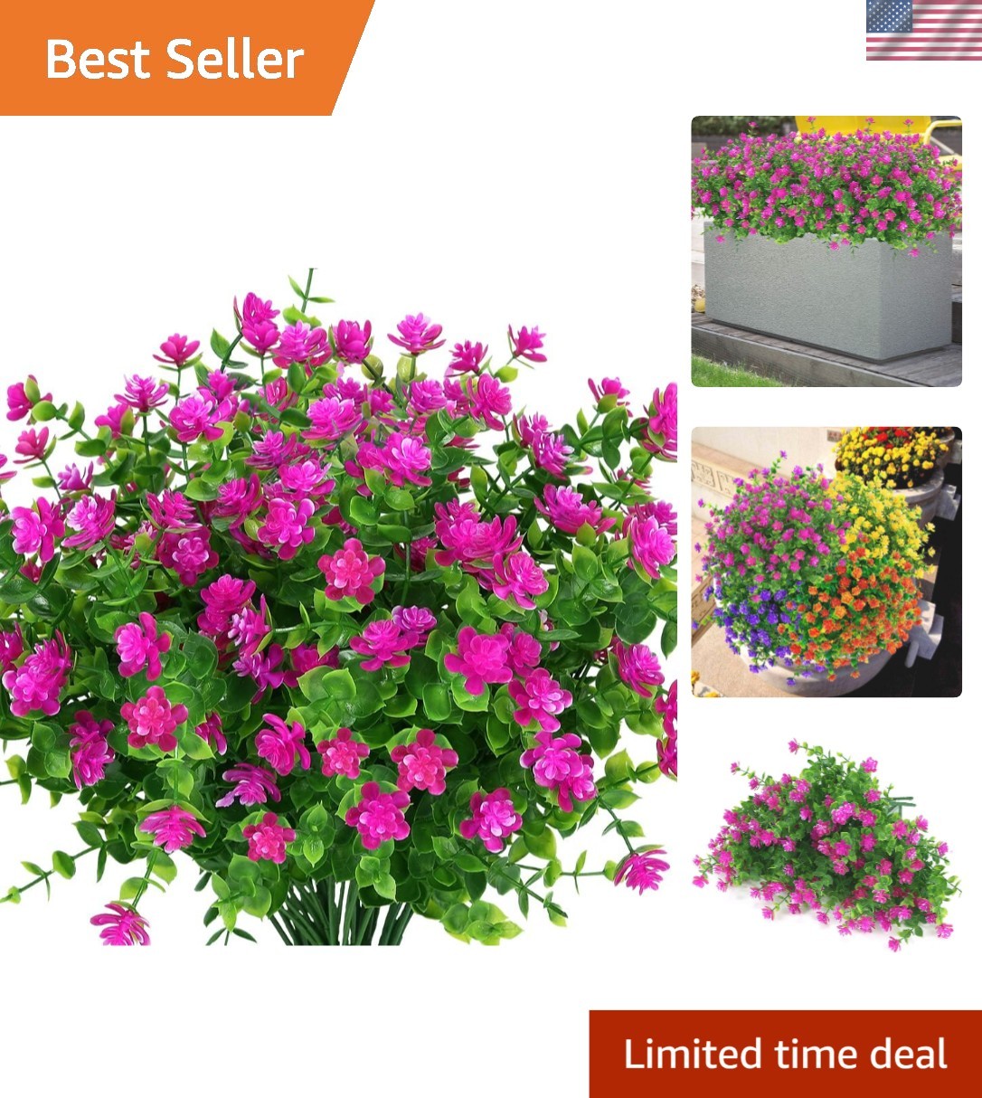 Luxurious 4-Pack UV Resistant Fuchsia Boxwood Faux Flowers for -Round Blooms