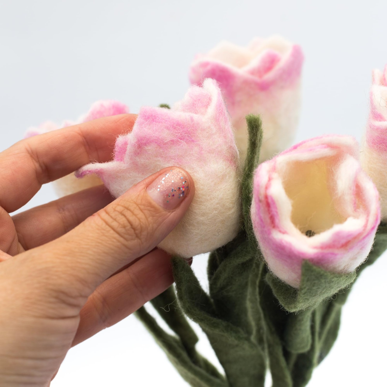 Glaciart One Felt Tulip Flowers Artificial Bouquet – 5 pcs|Reusable, Washable…